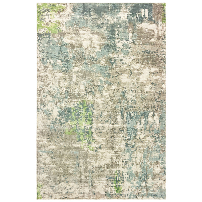 Tapis bleu / vert délavé noué à la main Kirkpatrick, Rectangle 8 pi x 10 pi