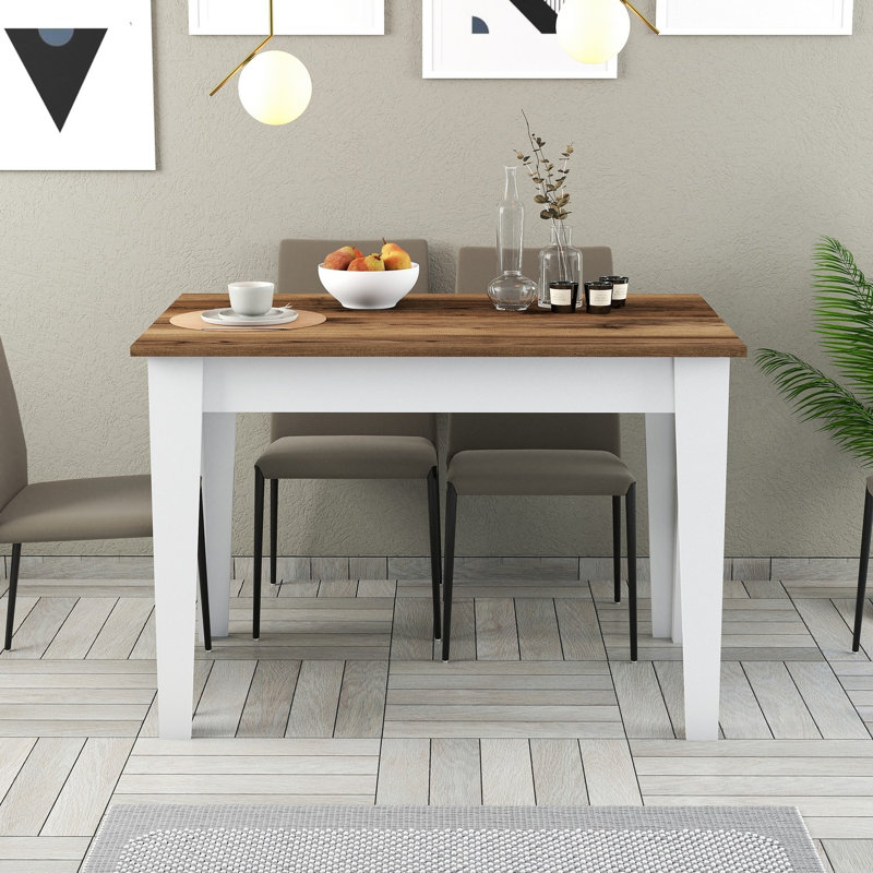 Traditional Kitchen Table, Walnut & White, 43.3 x 29.5 x 29.5 inches | 100% Melamine Coated Particle Board, Thickness: 0.7 inches | Sturdy Melamine Coated Chipboard Legs | Ideal for Family Dining & Entertaining