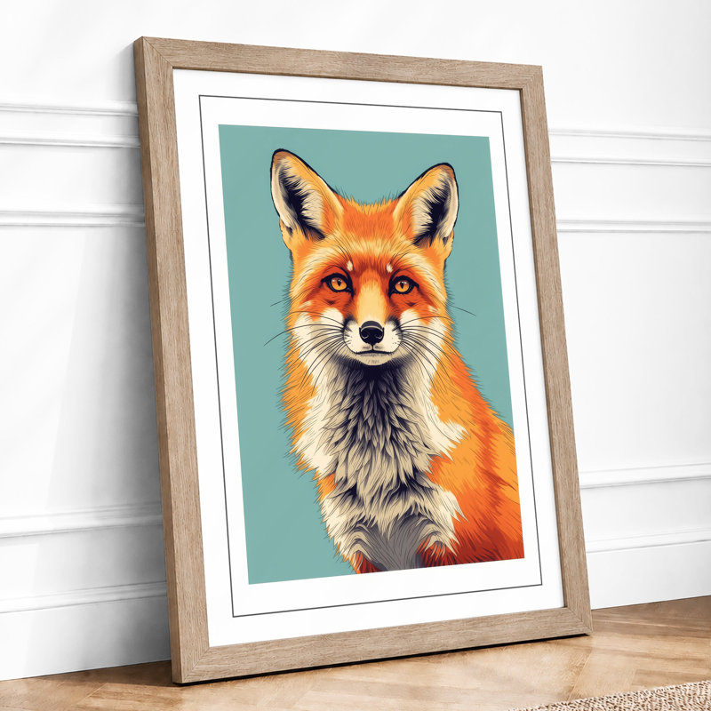 Fox Portrait Modern - Framed Print, Oak, A4 - 29.7 x 21.0 cm