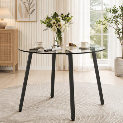 42" Round Tempered Glass Dining Table