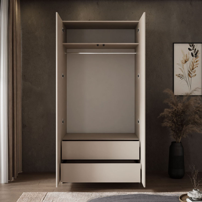 2 Door Manufactured Wood Wardrobe, handle-free opening system