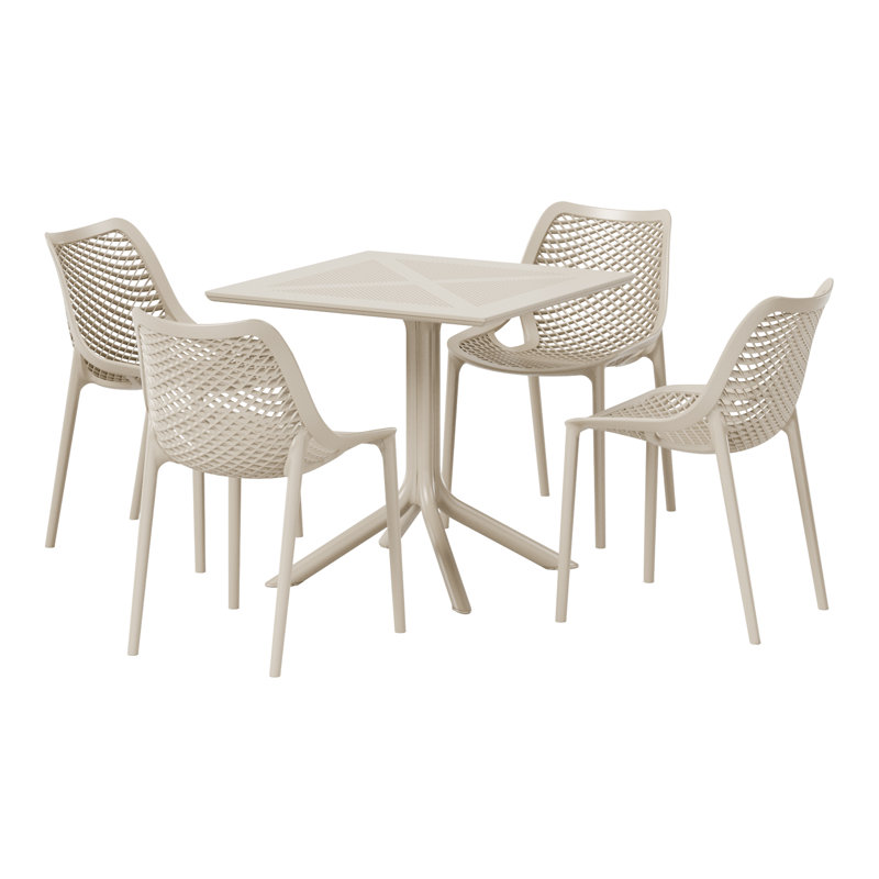 4-Person Outdoor Square Dining Set, Beige