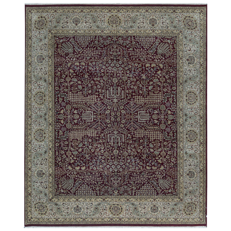 Tapis rouge et beige noué à la main de haute qualité