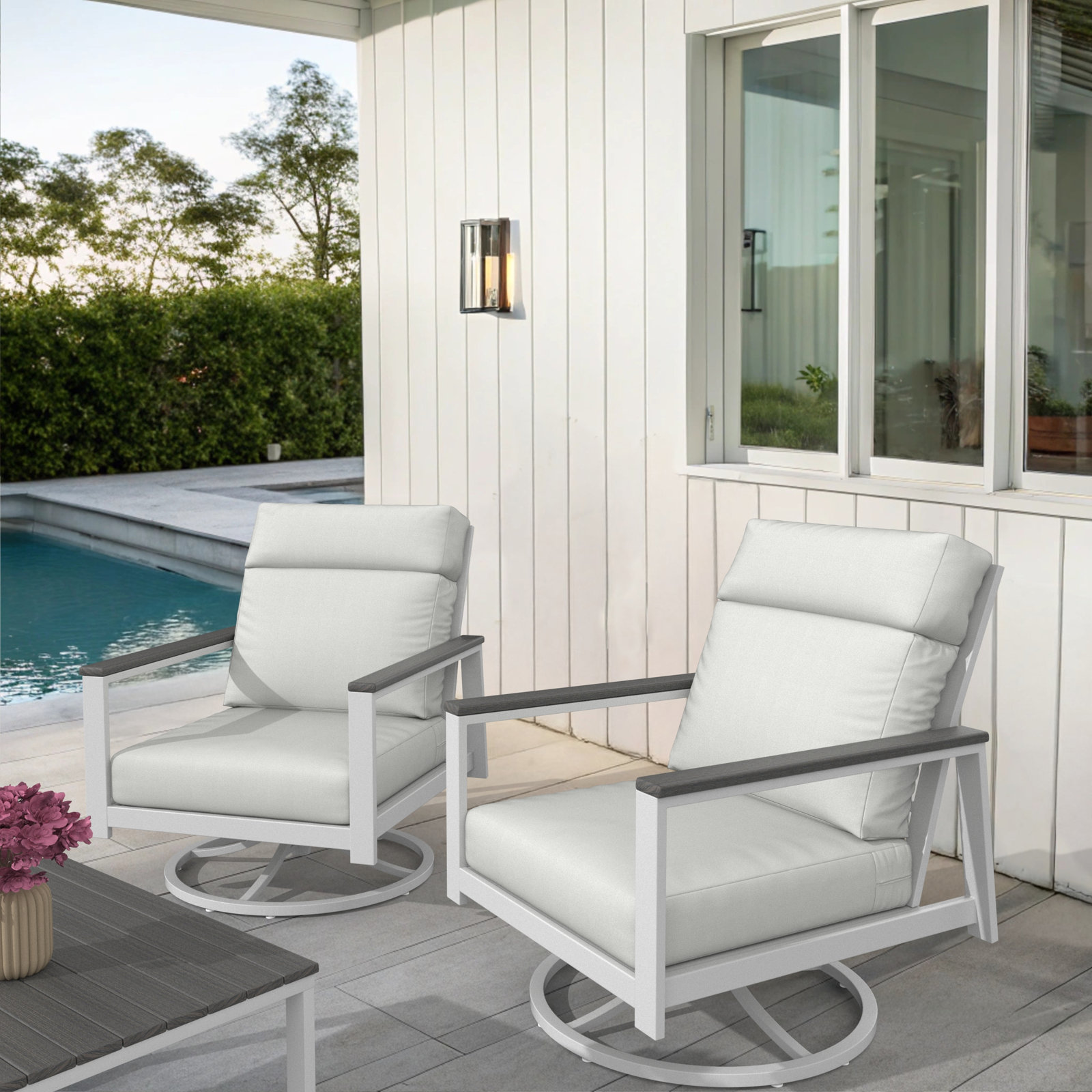Townsend Sunbrella® Swivel Patio Lounge Chair, Gray, Canvas White