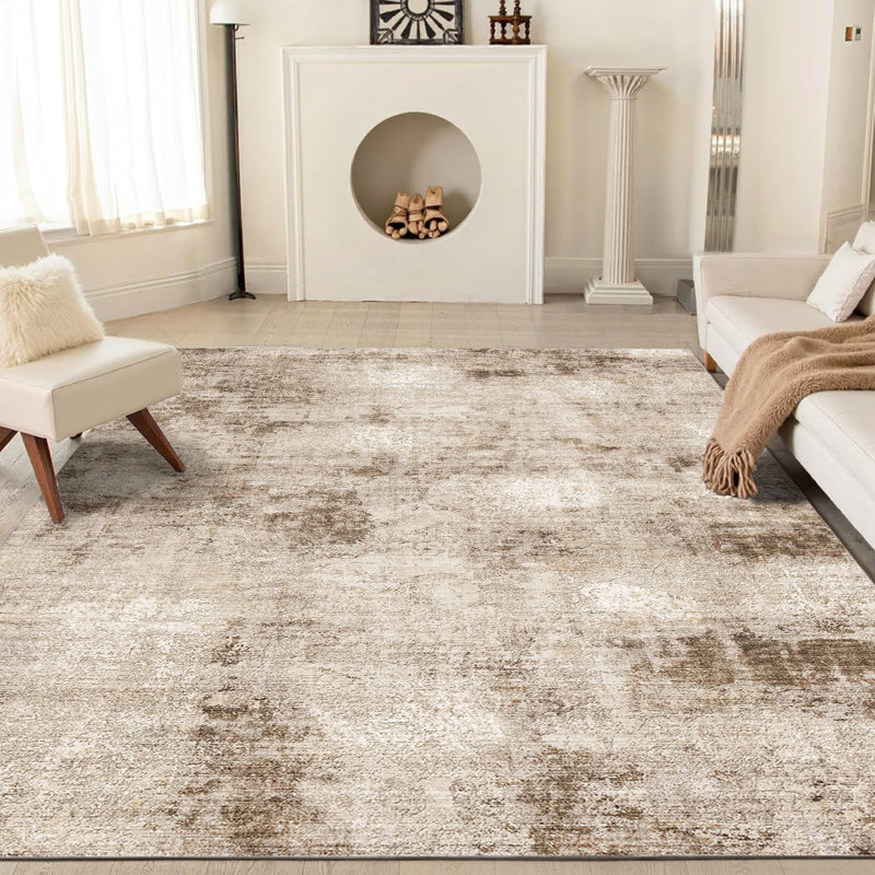 Tapis brun contemporain lavable avec envers antidérapant Asher, Rectangle 6 pi x 9 pi