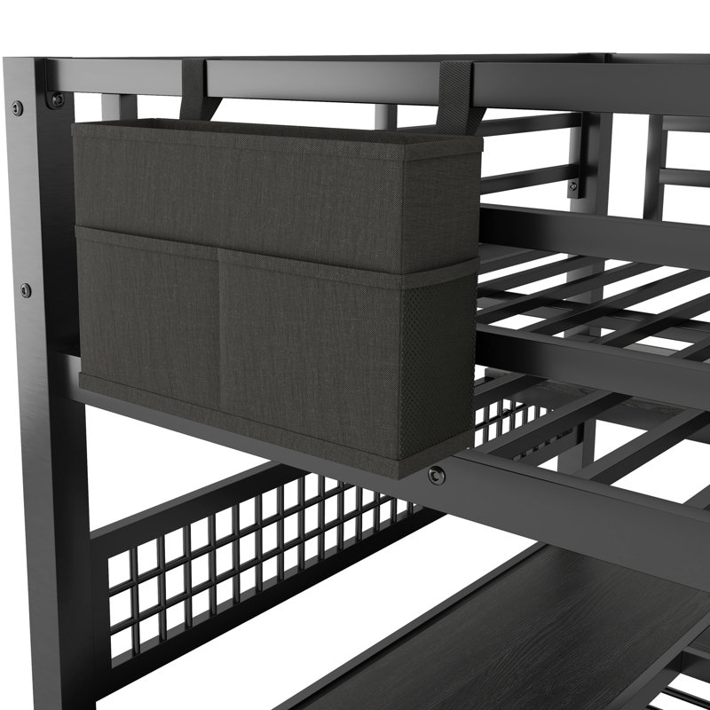 Lit mezzanine double avec escalier gauche ou droit, garde-robe, bureau en L, tablettes de rangement et 16 lumières à DEL de couleur, noir, capacité de 350 lb, choix de lumières intégrées, charge maximale