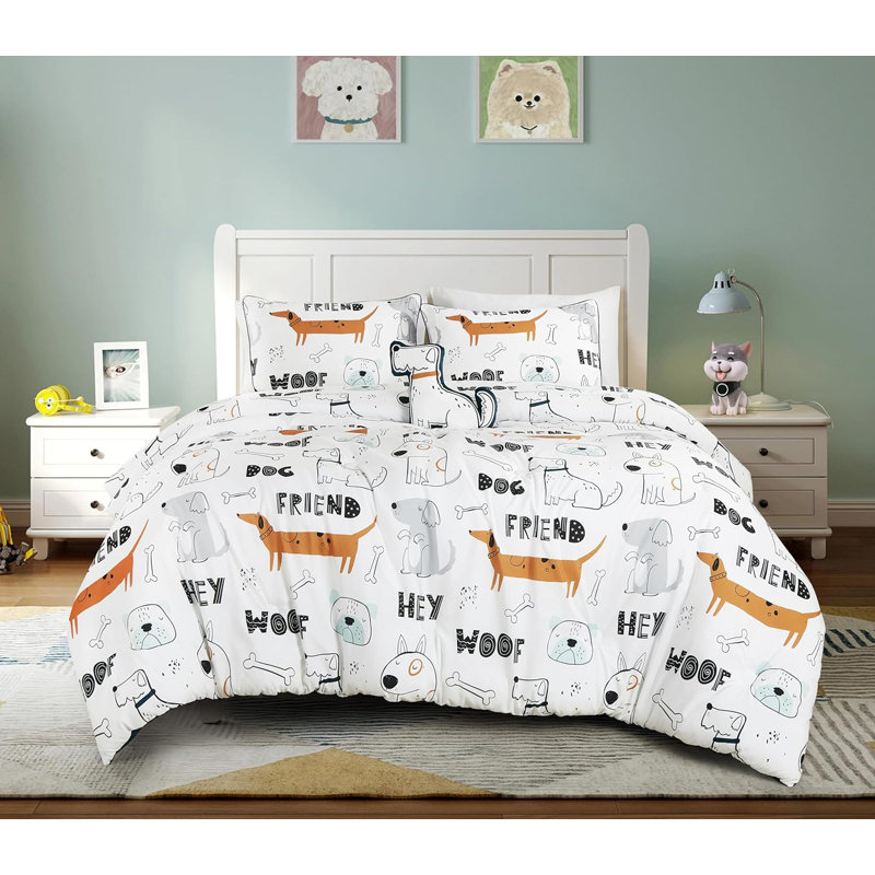 Twin Brown Microfiber Cartoon Dogs Kids Bedding Set