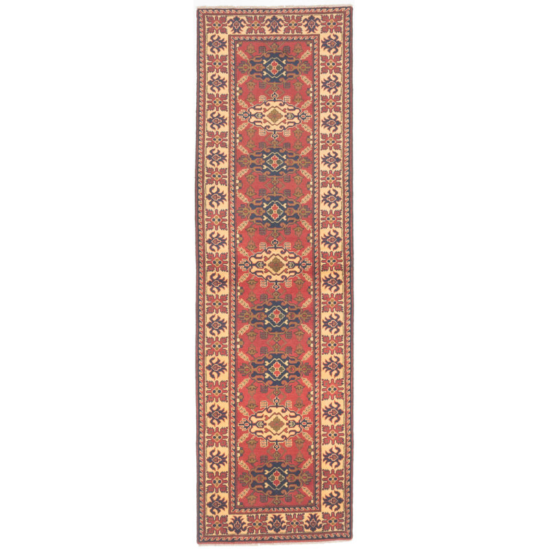 Tapis de couloir unique en laine noué à la main style Kargahi des années 2010 de 2 pi 11 po x 9 pi 9 po bourgogne foncé Publea