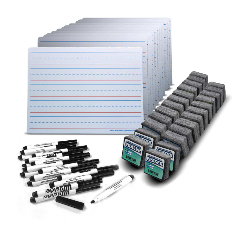 9" x 12" Red/Blue Magnetic Learning Mat + Black Marker + Student Eraser Class Pack - 72 Pcs