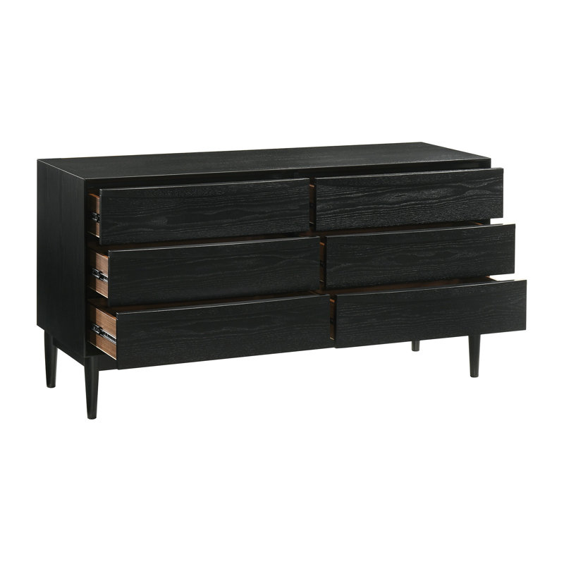 Greylynn 55" Wide Dresser with 6 Drawers in Wood, Black