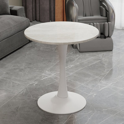 Table basse de 27,6 pouces de style Mid-Century moderne, pouvant accueillir de 2 à 4 personnes, avec un plateau de table rond en marbre veiné de blanc, pour divers décors.