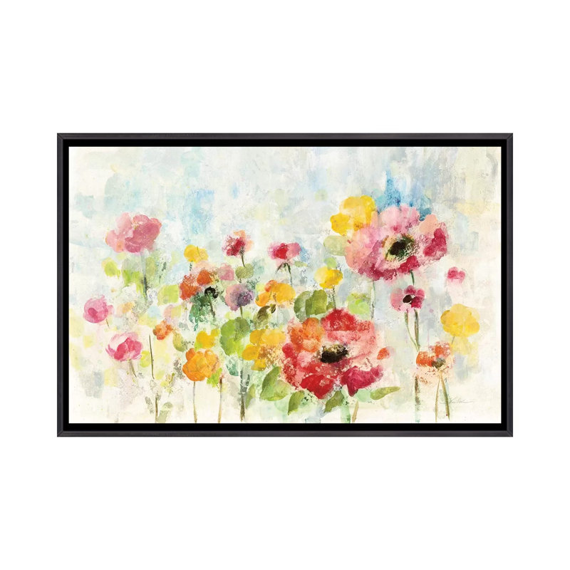 «Summer Rain Floral» par Silvia Vassileva - reproduction d'art, Pas de tapis, Distressed Black Framed