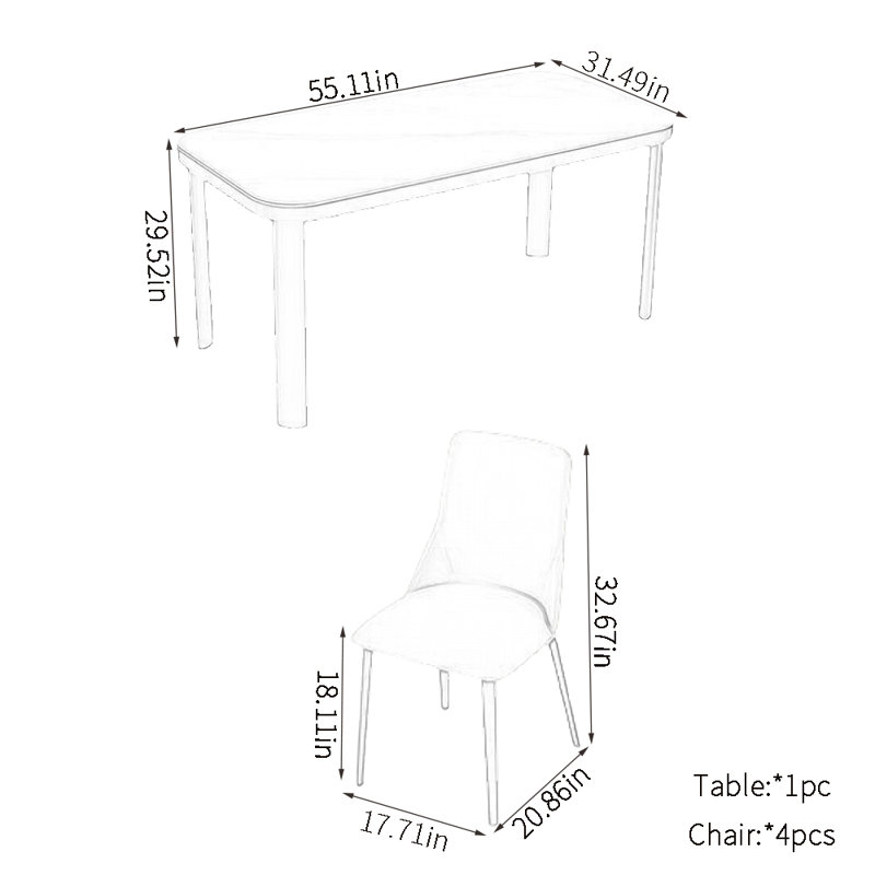 Modern simple rock plate dining table sets, 29.52"H x 55.11"L x 31.49"W