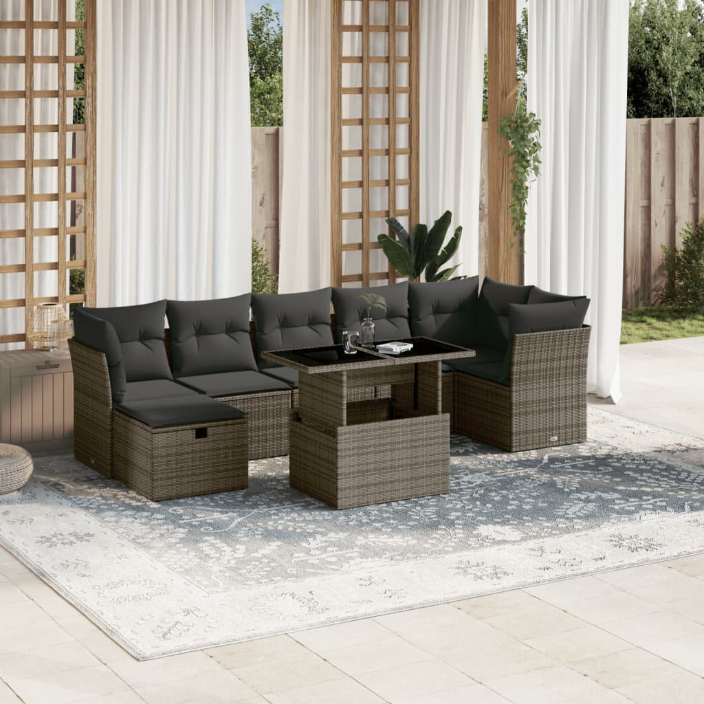 Vidaxl 8-Tlg. Garten-Sofagarnitur Mit Kissen Grau Polyrattan