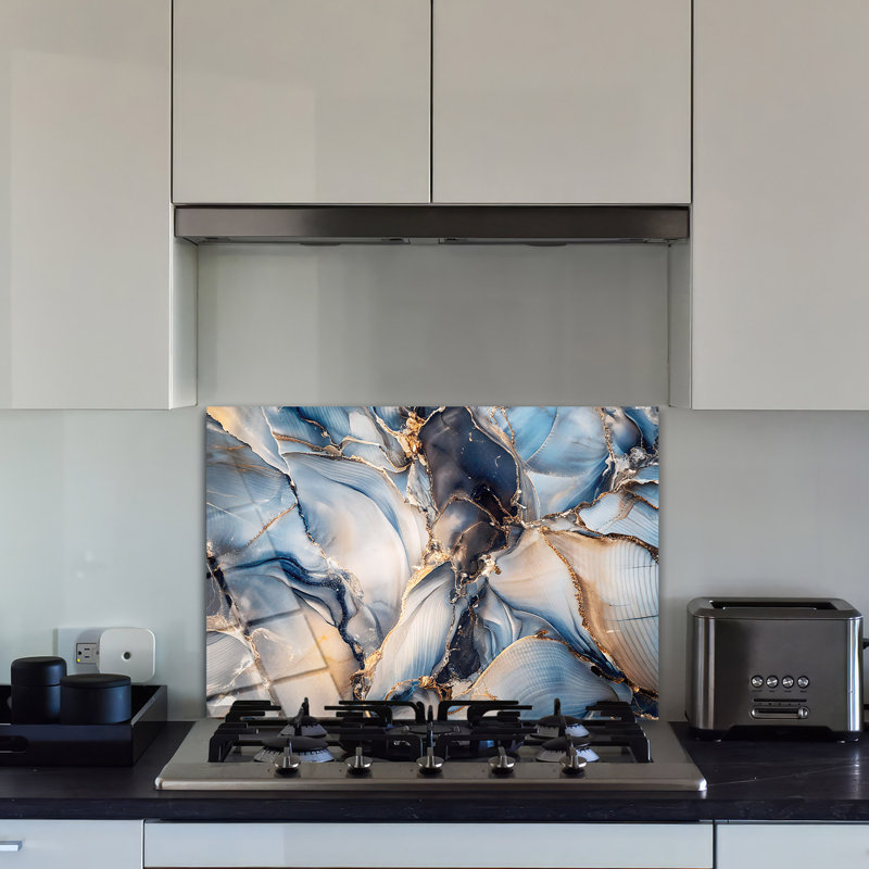 Sapphire Cascade Tempered Glass Backsplash - Kitchen Wall Decor, 25" H x 36.5" W x 0.5" D