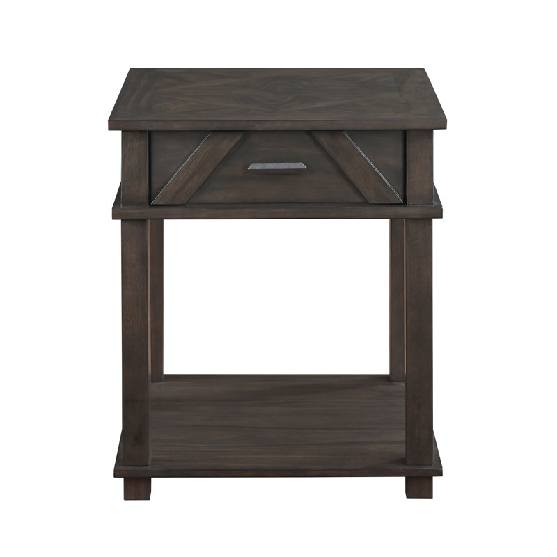 Table de bout traditionnelle rustique avec rangement en bois brun durable pour salon 1 pièce