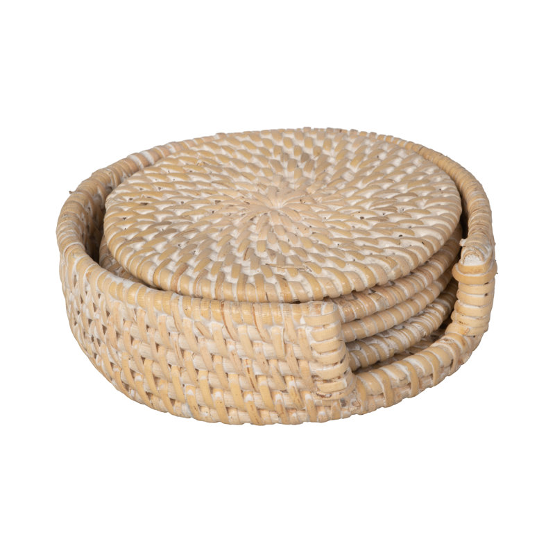 Woodside Round Coaster Set with Holder, Beige