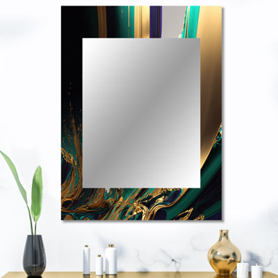 Agate verte et dorée III - miroir transitionnel, miroir mural moderne unique, impression d'art en métal
