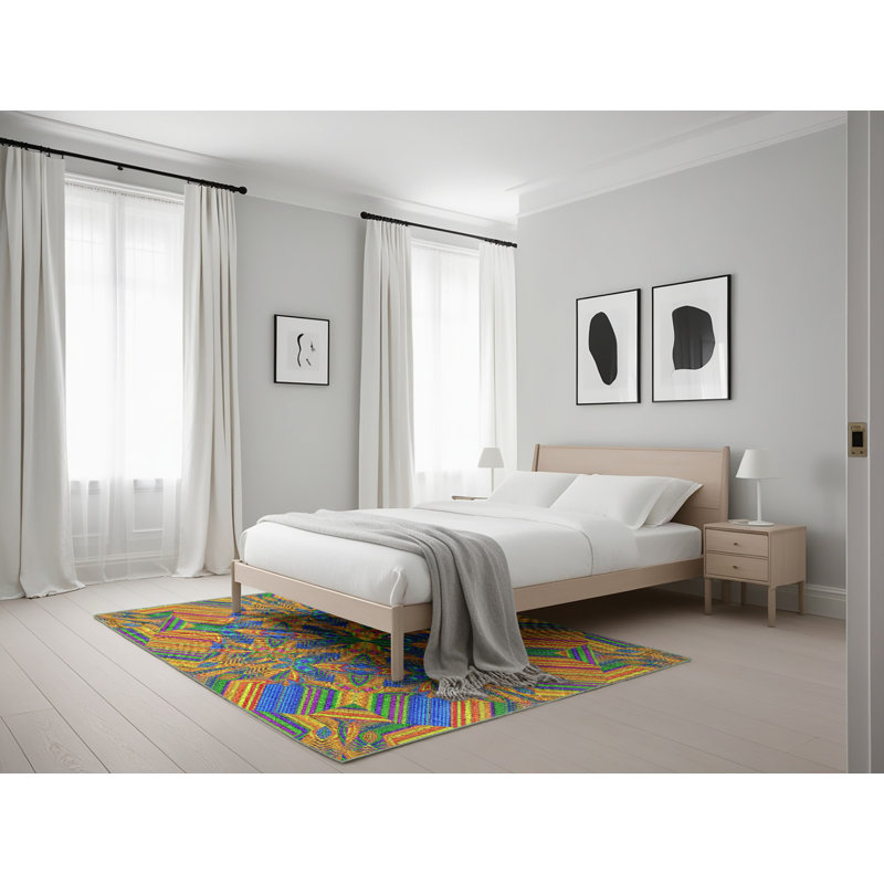 Tapis orange à motif abstrait, Rectangle 5 pi x 7 pi