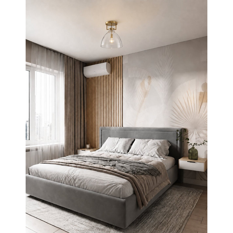 Anikan 1-Light Chrome Metal Semi Flush Mount With A Clear Glass Shade, Gold