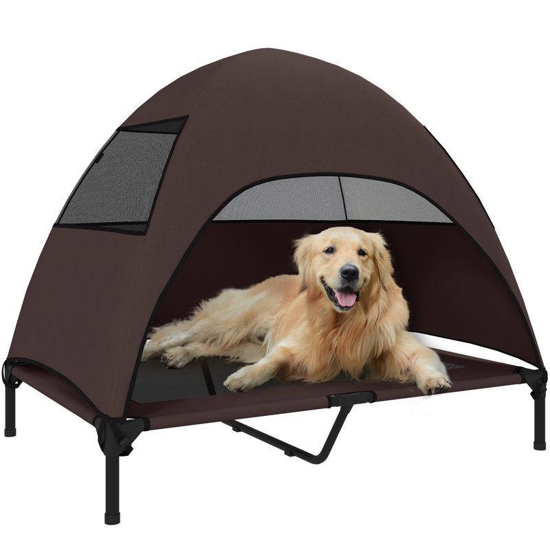 Lit pour chien surélevé d'extérieur avec auvent, Brun