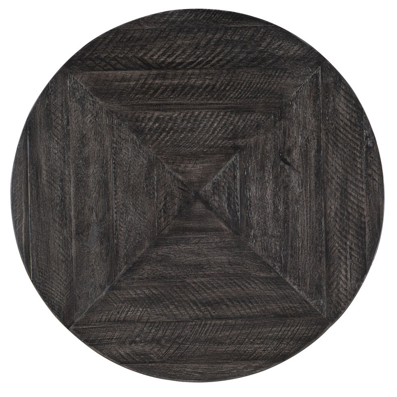 Round Black and Silver Wood Metal End Table with Storage