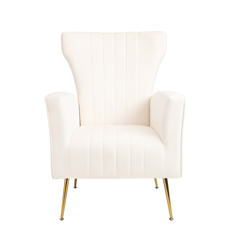 Pirran Velvet Wingback Chair, White Velvet