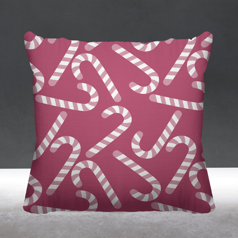 Coussin décoratif intérieur / extérieur Christmas Candy Cane, Rose, L 15 po x H 15 po