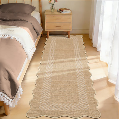 Tapis festonnés 2 x 6, tapis de jute lavable facile pour les couloirs, tapis de patio géométriques d'extérieur, tapis de jute faciles pour la chambre, brun clair