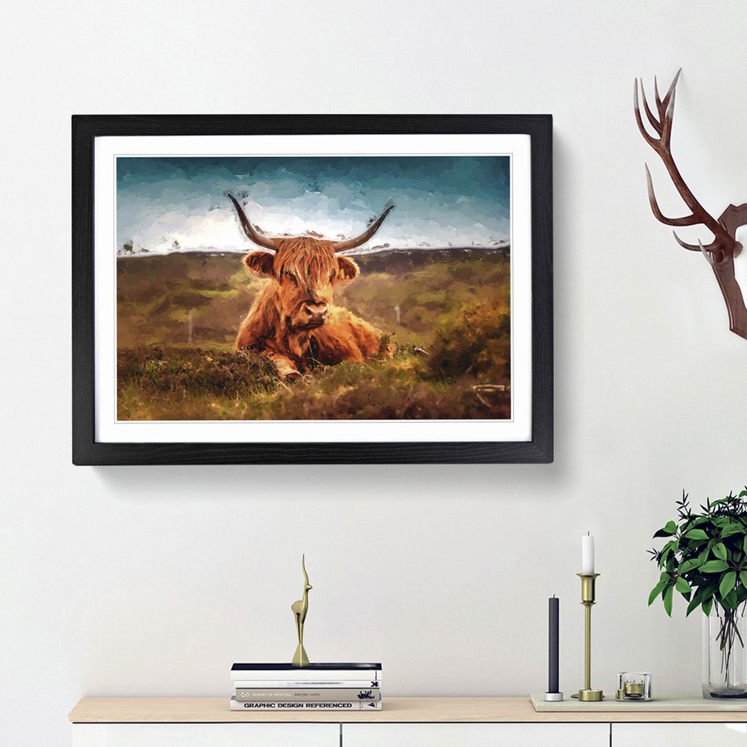 A Resting Highland Cow in Abstract - Framed Print
