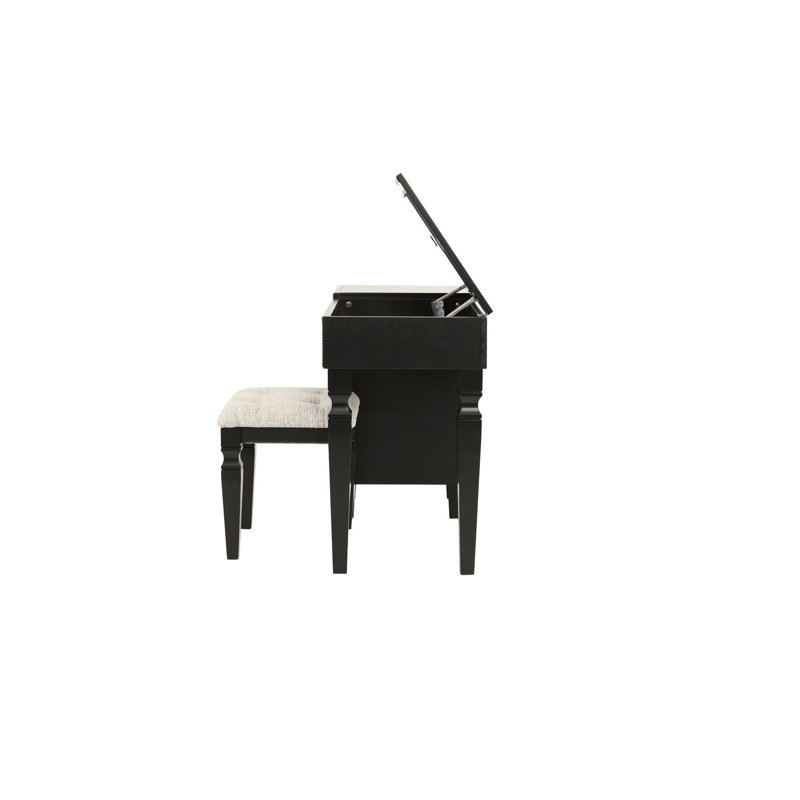 Meuble-lavabo formel en noir pour la chambre à coucher - Tabouret avec siège et tablette