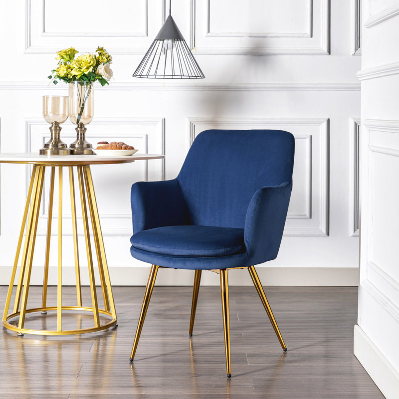 Fauteuil en velours l 18,5 po Reyansh, Velours bleu