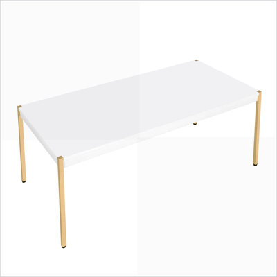 Table basse moderne blanche et dorée pour le salon, design minimaliste spacieux