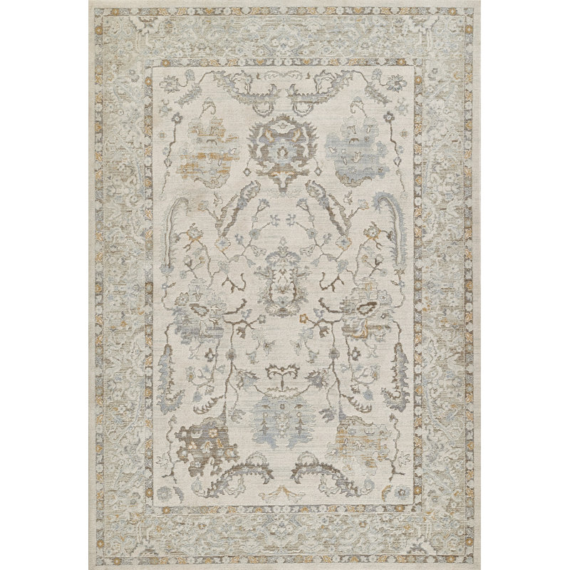Bungalow Rose Vaniyah Traditional Oriental Polyester Blue Area Rug, Rectangle 9' x 12'