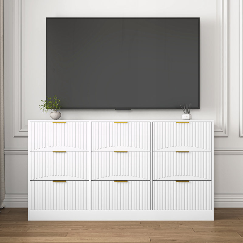 Commode en bois avec 9 tiroirs pour la chambre à coucher, Blanc