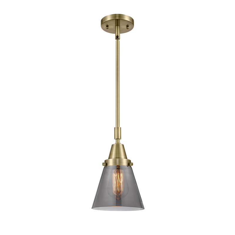 Luminaire suspendu conique 1 lumière Ashwath, Laiton antique, Plaqué couleur fumée, H 42,12 po x l 6 po x P 6 po