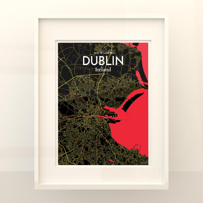 Dublin City Map In Contrast - No Frame Print, 20cm H x 16cm W x 0.05cm D