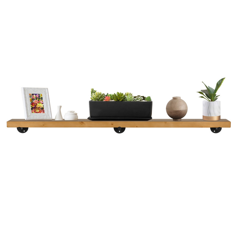 60" Industrial Rustic Wood Wall Shelf - Espresso Real Wooden Shelf - 1 Set, Special Walnut