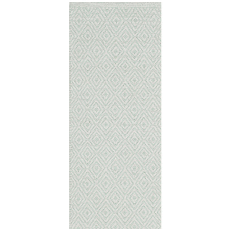 Tapis ivoire / vert en coton tissé à plat à la main Dryden, Tapis de couloir 2 pi 3 po x 8 pi