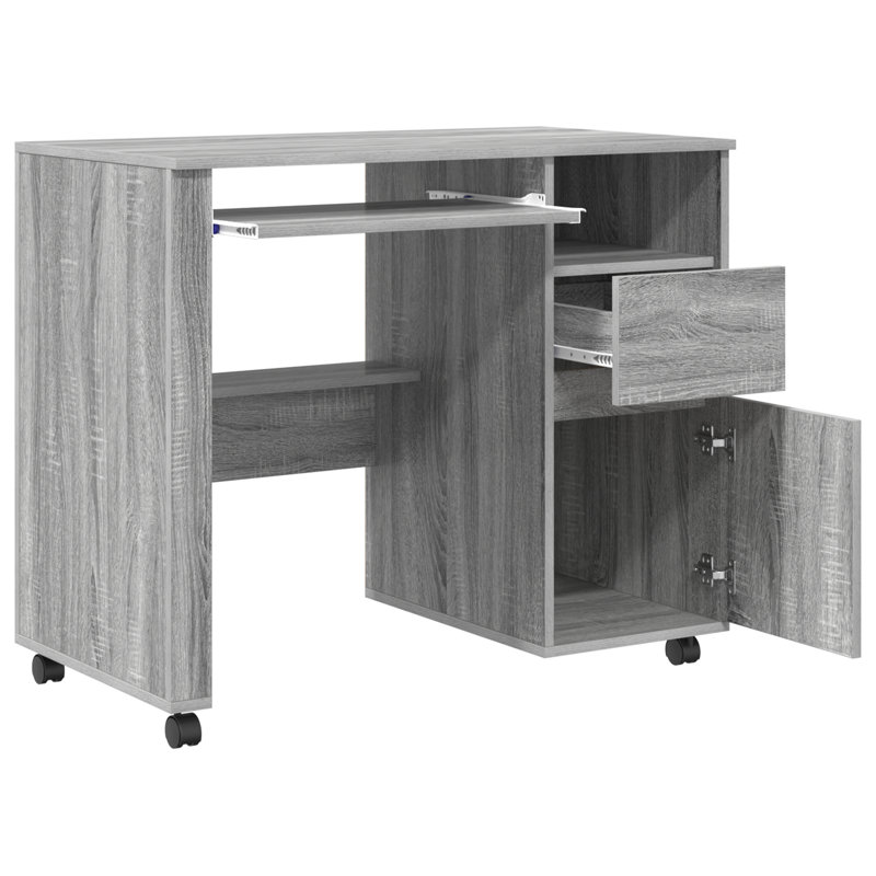 Computer Desk Engineered Wood Compact Drawers, Grey Sonoma