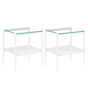 Set of 2 Rectangle End Table, Tempered Glass Tabletop with MDF layer, Glass (Set of 2)