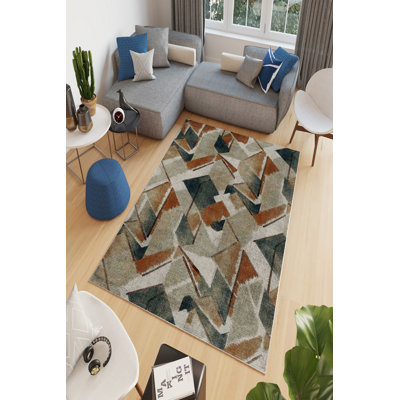 Antibacterial Hall Carpet - 100% Polyester, 3.3 x 6.6 ft | Eco-Friendly, Non-Slip PVC Dot Underside, Machine Washable | Digital Print in Brown & Blue, 650 g/m², Pile Height: 0.2 in | Perfect for Home Decor