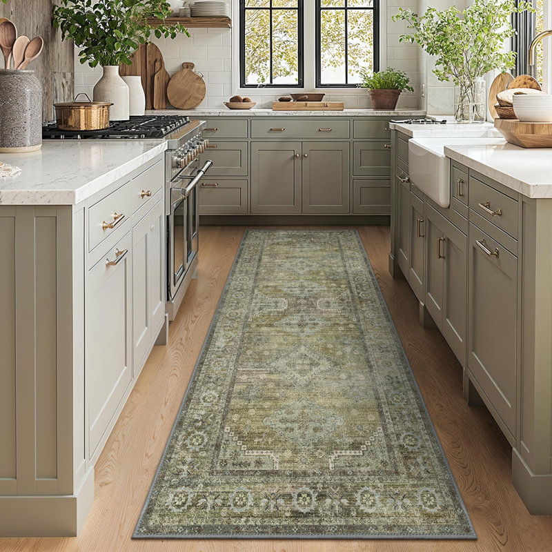 Tapis oriental performance sauge / gris Easy Clean , Tapis de couloir 2 pi x 10 pi