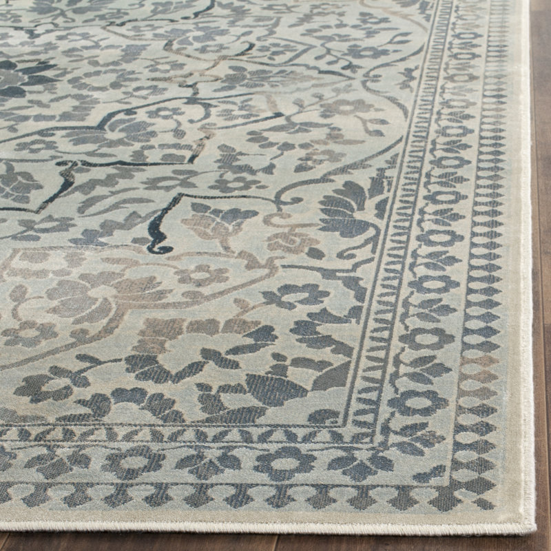 Tapis floral crème / bleu clair, Tapis de couloir 2 pi 2 po x 8 pi