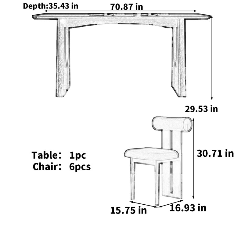 Solid wood french style rectangular dining table, 29.53"H x 70.87"L x 35.43"W