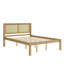 Grand lit plateforme en bois massif avec tête de lit en rotin, cadre de lit bohème de style campagnard, rangement sous le lit, aucun sommier nécessaire, bois naturel