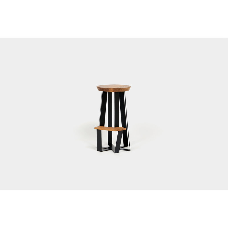 Stool with Metal Frame, Oak