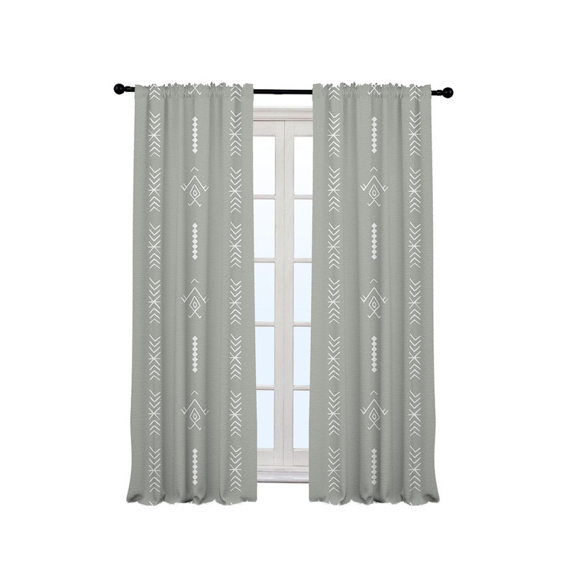 Boho Pattern Lined Single Panel Curtain, 140cm Width x 200cm Drop, Grey