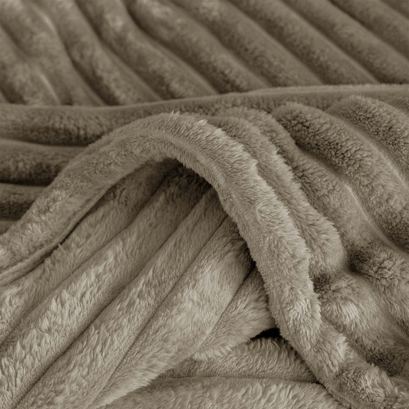 Rehana Snug Soft Chunky Ribbed Cord Plush Throw Blanket, W200 x L240cm, Beige