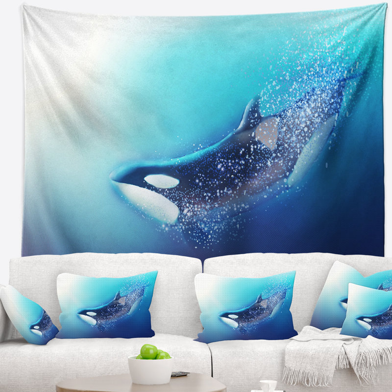 Orque et tapisserie de mer Animal, H 50 po x l 60 po